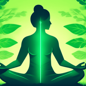 A person meditating peacefully with glowing green hands surrounded by nature, symbolizing alternative carpal tunnel relief.