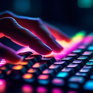 A person's hands typing on an ergonomic keyboard with a soft glow highlighting the natural alignment of their wrists.